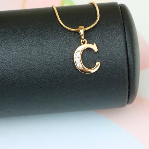 "Rose Gold Letter C Pendant with Crystals – 18K Gold Plated Charm, XPPT1352 - Picture 2 of 13